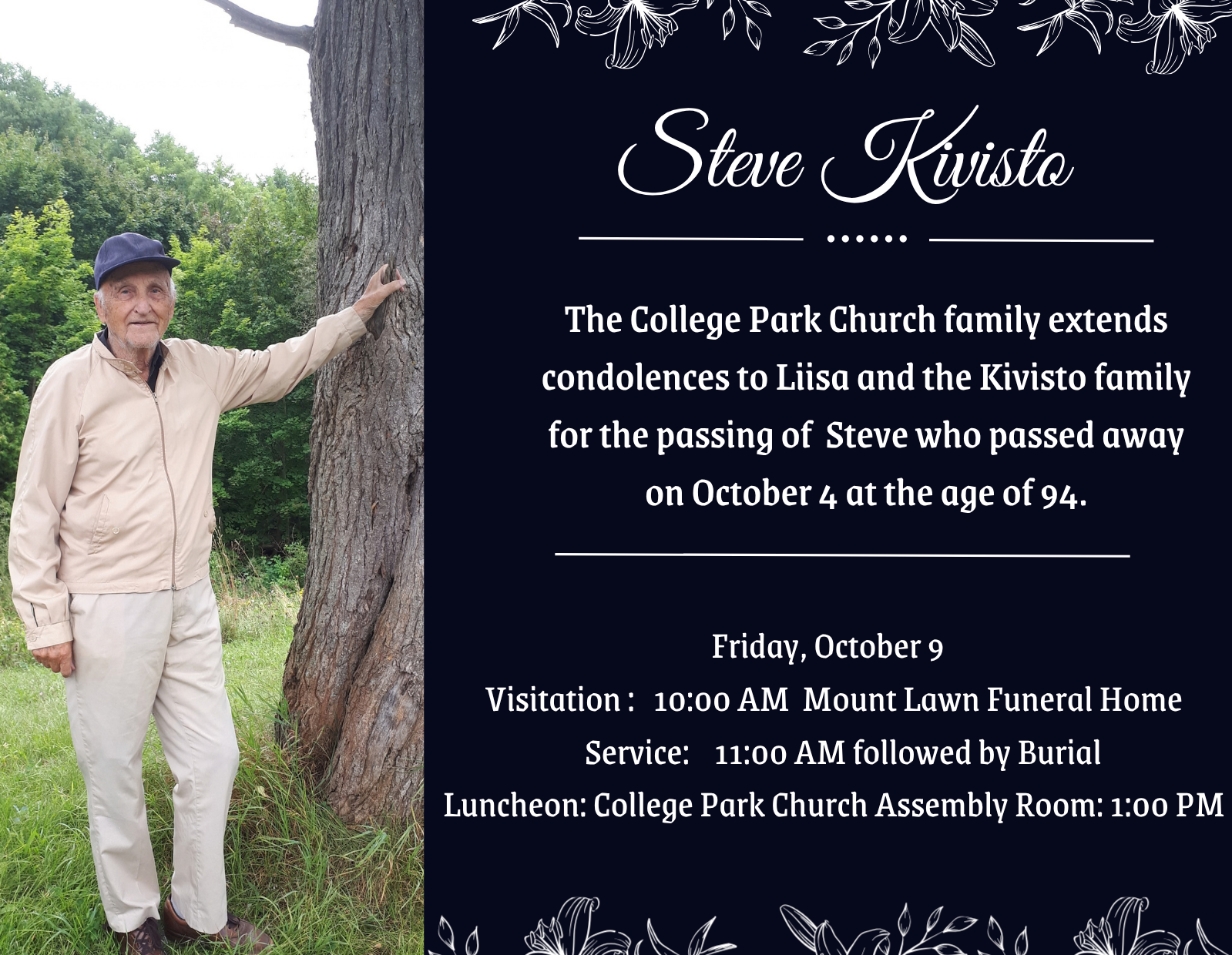 Steve Kivisto Funeral notice